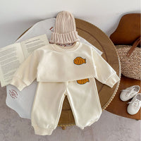 Cute Fish Embroidered Sweater Ankle Banded Pants Suit