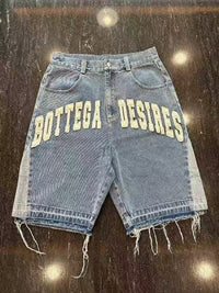 Retro Washed Hip-Hop Letter Print Loose Denim Shorts