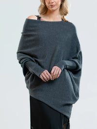 Solid Color Off-neck Pullover Knitted Loose Sweater
