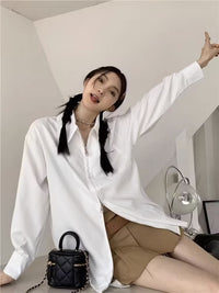 Womens French-zip White Long-sleeve Shirt Top