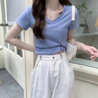 Irregular Hemline Slimfit Vneck Shortsleeve Womens