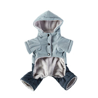 Corduroy Pet Four-legged Hooded Fleece Lined Coat