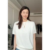 Pure Color Cotton Spun Yarn Knitwear Short Sleeve