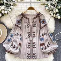 Round Neck Tie Lantern Sleeve Women's Autumn New Loose Shirt
