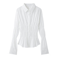 European And American Style Women Long Sleeve Elastic Casual Slim Shirt