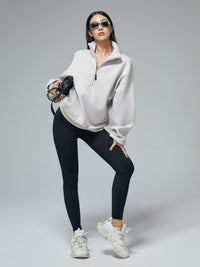 Half-zip Relaxed-fit Sweatshirt With A Stand-up Collar For Spring And Fall