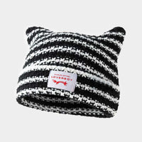Handmade Knitted Striped Hat With Cute Cat Earscasual And Warm