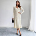 Women's Waist-Cinching Vintage Button Knit Dress