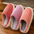 Fashion Corduroy Stripe Slippers For Women Warm Winter House Shoes Indoor Floor Bedroom Solid Color Non-slip Plush Slippers
