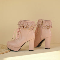 Autumn And Winter Lace Up Women's Thick Heel Lace Fashion Boots