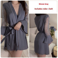 Plus Chest Pad Slim Fit Slip Nightdress Belt Outerwear Gown