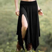 Womens Solid-Color Irregular Elastic-Waist Skirt