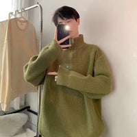 American-style Half Zipper Destroyed Sweater Men's Autumn And Winter Loose Lazy Style