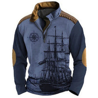 Men's Polyester Half Zipper Sweater Ethnic Print Sweater