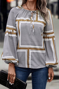 Fashion Lantern Sleeve Printed Shirt Women's Clothing
