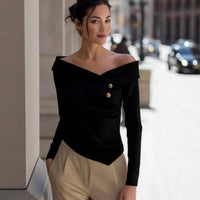 Autumn Elegant Women's Off-Shoulder Long Sleeve Shirt