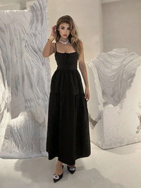 Spaghetti Strap Backless Long Solid Color Flowy Dress
