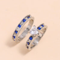 New Simple Retro 2-Piece Set Diamond Love Heart-shaped Ring Suit