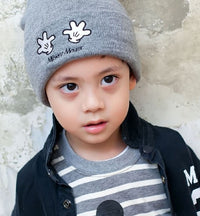 Korean version of children's knitted headgear boys and girls cartoon embroidery palm wool hat baby autumn and winter warm knit hat