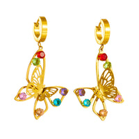 Titanium Steel Hollow Jeweled Butterfly Earrings