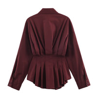 Womens Designer All-Season Long-Sleeve Pleated Poplin Shirt