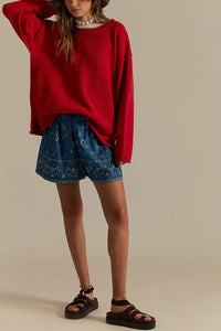 Women's Knitted Solid Color Round Neck Pullover Loose Sweater