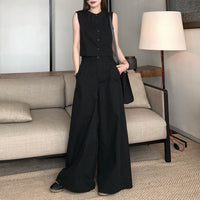 Fashionable Versatile Casual Top And Wide-Leg Pants Set For Women