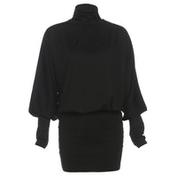 Womens Solid Color Sexy High-Neck Long-Sleeve Backless Loose-Fit Sheath Dress