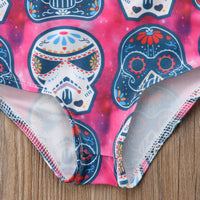 Girls Bikini Cartoon Skull Pattern Swimsuit