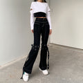 Lace-Up, High-Waisted, Thin, Casual Denim Pants