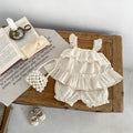 Baby Girl Sweet Flying Sleeve Suspender Top Solid Color Shorts Two-piece Suit