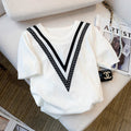 Striped T-shirt Contrast Color Jacquard Loose-fitting Sweater