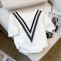 Striped T-shirt Contrast Color Jacquard Loose-fitting Sweater