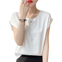 Crew-neck Cropped Elegant Dark-print Plus-size Short-sleeve T-shirt