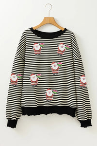 Striped Santa Claus Sequined Sweater For Women