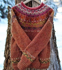 Round Neck Color Block Loose Fashionable Pullover Sweater