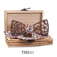 Wooden Hollow Fashion Bow Tie Cufflinks Set