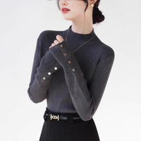 Grey Temperament Semi-high Neck Knitted Women's Autumn Base Shirt
