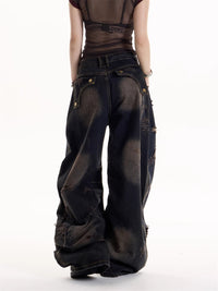 American Retro Hot Girl Wind Black Tie-dyed Ripped Jeans