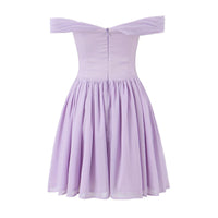 Womens French-style Purple Off-shoulder Slip Dress With A Boat Neckline