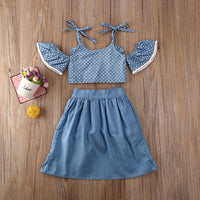 Polka Dot Sling Top Denim Shorts Short Skirt Three-Piece Suit