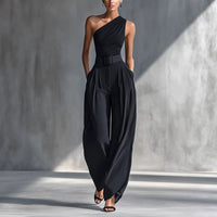 Tight-fitting Stretch Top And Wide-leg Pants Set