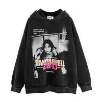 Dark High Street Character Printing Velvet Padded Hooded Sweatshirt