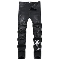 Men's Motorcycle Zipper-Decorated Jeans Slim Fit Ripped