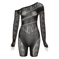 Sense Mesh See Through High Waist Long Sleeves Jumpsuit