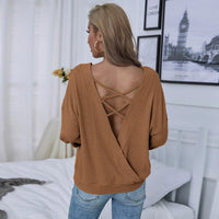 Women's Loose Casual Sexy Backless Long Sleeve Pullover