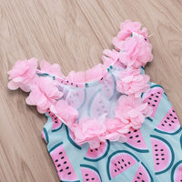 Watermelon Print Petal Lace Girl Swimsuit