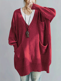 Loose-fitting V-neck Long Sleeves Outerwear Sweater