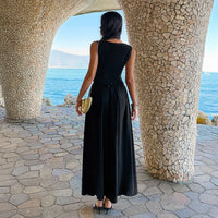 Black Draping Sleeveless Waist Cinching Suit For Women