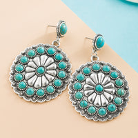 Vintage Bold Statement Earrings Featuring Antique Silver And Turquoise